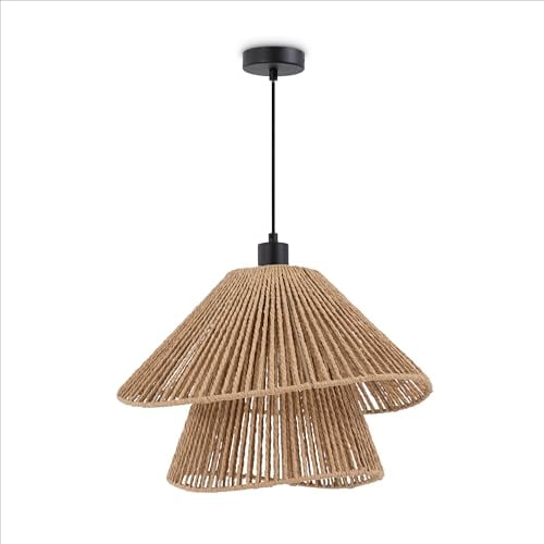 Paco Home LED Pendellampe Wohnzimmer Pendelleuchte Esszimmer Hängeleuchte Küche Lampenschirm Papier Deko Boho Style E27, Farbe:Schwarz, Leuchtenart___Farbe:Typ 5