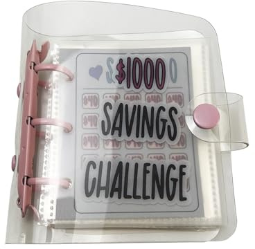 Soulnioi Geldsparender Brieftaschen-Umschlag, Herausforderungsordner, 1000 $ Sparen Herausforderungsordner, Planne für Schule, Zuhause (Pink), X034005F