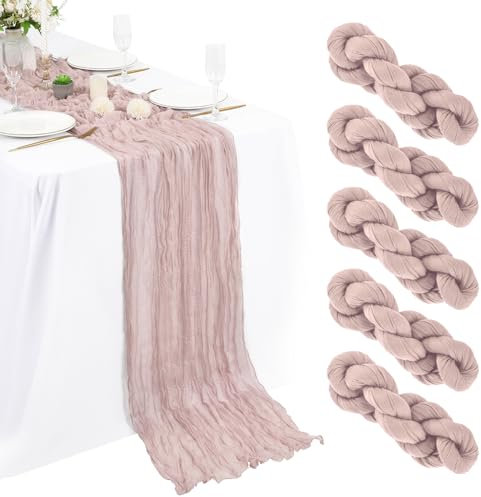 Seihtuch-Tischläufer, 3 x 88,9 cm, Gaze, Boho, Hochzeit, Tischdekoration, Tischdecke für Hochzeit, Party, Brautparty, Tisch, 5 Packungen, Altrosa