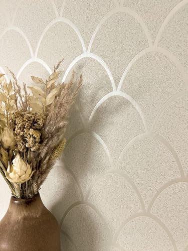 NEWROOM Papier peint Beige Ecailles de poisson Intissé - Moderne Gris Greige Glamour Paillettes Graphique