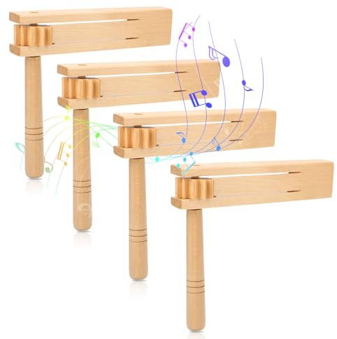4 Stück Holzratsche Geräusche Maker Holzrassel Ratsche aus Holz Spinning Ratsche Krachmacher zum Anfeuern Musikinstrument Kinder für Feiertagspartys Sportveranstaltungen