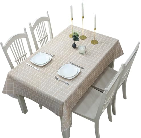 1pcs137*180cm Coffee Checkered PVC Table Cloth Party Wipeable Tablecloths Rectangular, Plaid Tablecloth Plastic Wipe Clean Tablecloth Stain Resistant Waterproof,Oil-proof Table Cover for Dinner Party