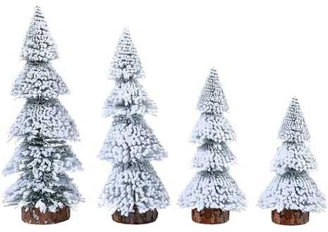 MINGZHE 4 Stück Weiß Beflockter Zedern-Weihnachtsbaum, Künstlicher Mini-Weihnachtsbaum, Schneebeflockt, Künstlicher Kiefern-Weihnachtsbaum, Desktop-Weihnachtsbaum, Urlaubsdekoration