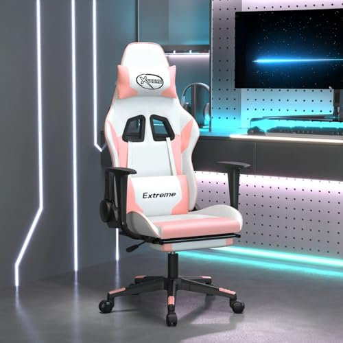 JUDYY Sedia da Gaming Massaggio Poggiapiedi Bianco e Rosa Similpelle,Sedie Gaming,Sedia da Gaming Economica,Sedia da Gaming Professionale-345466