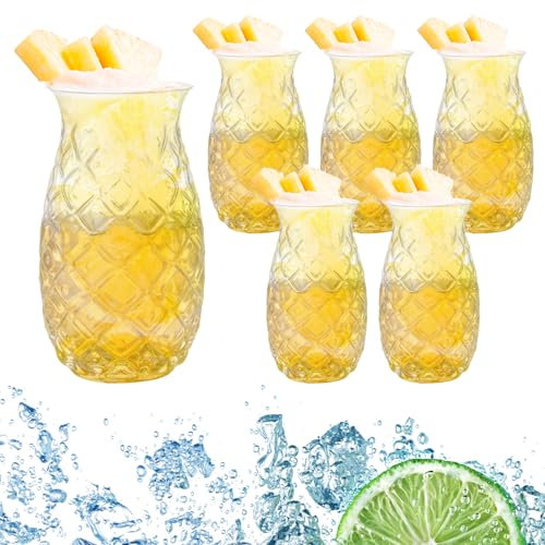 PRITOK Lot de 6 verres à cocktail : 480 ml, verres à ananas, verres à cocktail pour bar, fête, jus de vin, verres à ananas, verre à cocktail transparent avec relief ananas pour cocktails, verres à