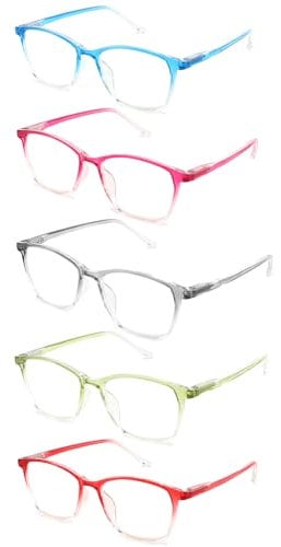 LANLANG 5er-Pack Lesebrillen 1,5 für Damen Herren in 5 Farben, darunter 1,5 Dioptrien, klare Gläser, R-T001