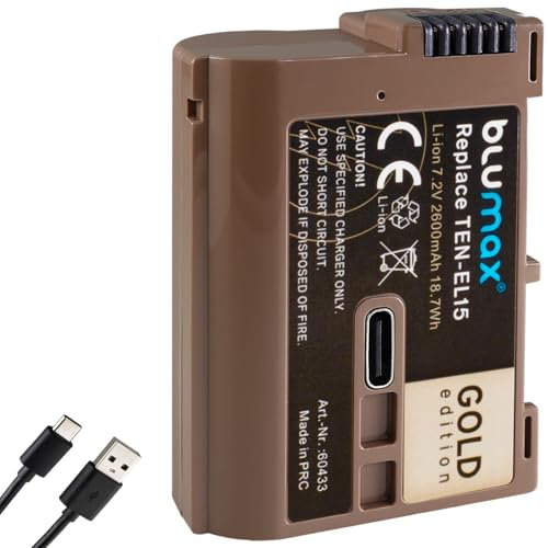 Blumax Akku kompatibel mit Nikon EN-EL15 |- 2600mAh -| EN-EL15c EN-EL15b EN-EL15a mit USB Typ-C Ladebuchse für Z5 D850 D7500 - Z8 Z7 II Z6 III Zf