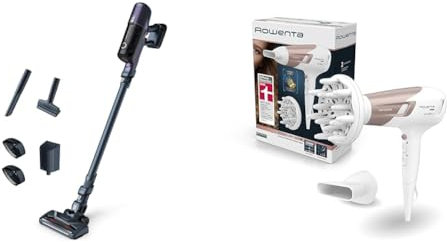Rowenta RH6838 X-Pert 6.60 Essential Akku-Staubsaug Inkl. Polster-& Fugendüse | Rot/Schwarz CV5830 Studio Dry Haartrockner | 3 Temperatur- und 2 Geschwindigkeitsstufen | Weiß/Roségold