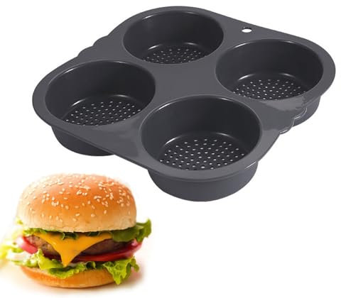 Welhammsae Moule à Pain Hamburger, 4 Cavités Moule Perforé Antiadhésif, pour Hamburger, Pain, Muffin, Gâteau, 23.5 * 23.5cm