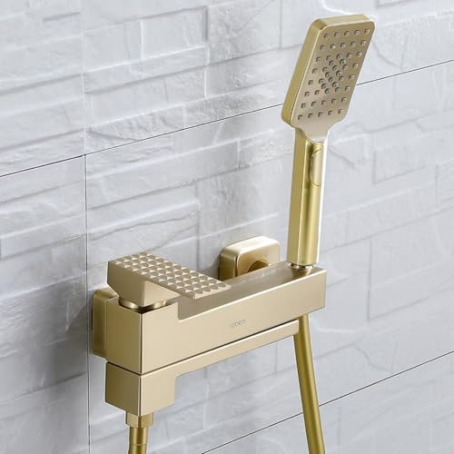 XJTNLB Mitigeur Baignoire Or Brossé avec Douchette à 3 Mode Robinet Mural Douche Bec Rotatif à 90° Robinet Melangeur Salle de Bain Douche en Laiton-A