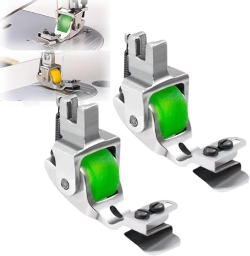 Vielseitig verstellbarer Rollsäumer-Nähfuß, Rollfuß für Nähmaschinen, Rollfuß mit Gummirad, verstellbarer Nähfuß aus Stahl, Nähmaschinenaufsätze (Grün)