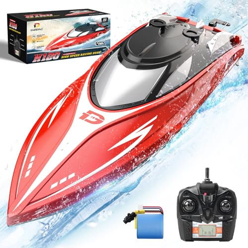 DEERC H120 Ferngesteuertes Boot für Pool und Seen, 2,4 GHz, 20+ MPH, für Kinder und Erwachsene, mit 2 wiederaufladbaren Akkus, Niedrigbatterie-Warnung, Kenterrückholung.