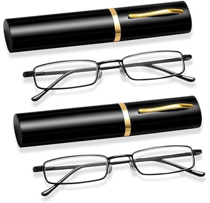 FAINCA 2 Stück Lesebrille Herren Anti Blaulicht Lesebrille mit Etui Schmal Lesehilfe Dioptrien Herren Brille Federscharnier Gleitsichtbrille Kleine Tragbare Lesehilfe Sehhilfen Unisex (350 Grad)