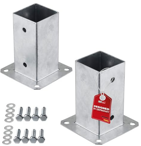 SOTECH 2er SET Aufschraubanker vierkant 70 x 70 mm, 152 mm Höhe, Stahl feuerverzinkt, Holzpfosten-Träger für Vierkantholz - optimal für den Außeneinsatz