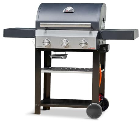 Grillstream Aspect 3 Burner Freestanding Barbecue, Gas & Charcoal Hybrid Grill for Gardens, with Built-In Thermometer, Matt Black