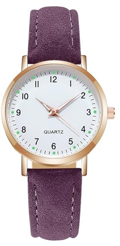 AOOSU Women's Leather Quartz Watch, Frosted Leather Strap Ladies Watches, Analog Quartz with Watches Night Light Dial, 3 Hand Quartz Watch, Premium Fashion Wrist Watch for Women Ladies Girls(Purple)