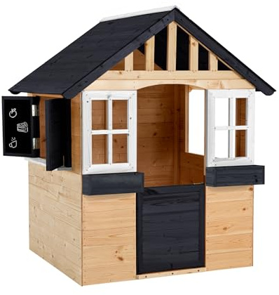 Zwerkules Holz Spielhaus Lolli | Kinderspielhaus mit moderner Farbgestaltung | FSC-zertifiziertes Kiefer- & Fichtenholz | Natur/Weiß/Grau