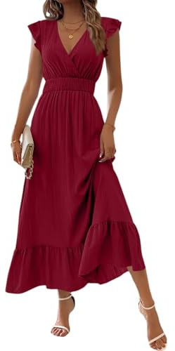 uxxnjfg Robe Boheme Chic Mariage Invité De Cérémonie Boheme Robe Femme Chic Et Elegant Cocktail Fluide Vetement Ete sans Manches Légère Élégante Summer Dress