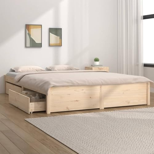 Iiaky Bett 140x200 mit Stauraum Holz Bett mit Schubladen Stauraumbett mit Lattenrost Doppelbett Bettkasten Jugendbett Holzbett Bettrahmen Schlafzimmer-Natur-140 x 200 cm
