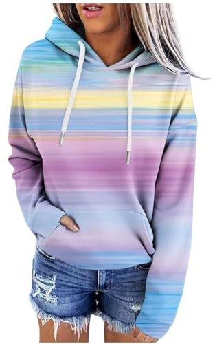 Generisch Pullover Damen Kapuze Mit Bunter Druck Hoodie Langarm Bequeme Sweatjacke Mit Kängurutasche Für Alltag Freizeit Mode Streetwear Damen Oberteil