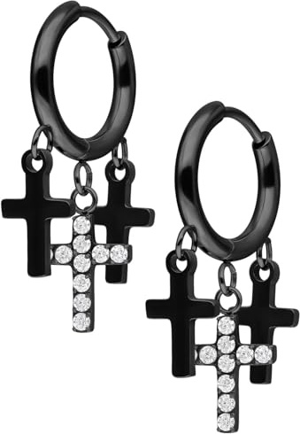 Wildcat Ohrringe - Little Dangling Cross Hoops - Roségold - Chirurgenstahl 316L - wasserfest, langlebig, hautverträglich