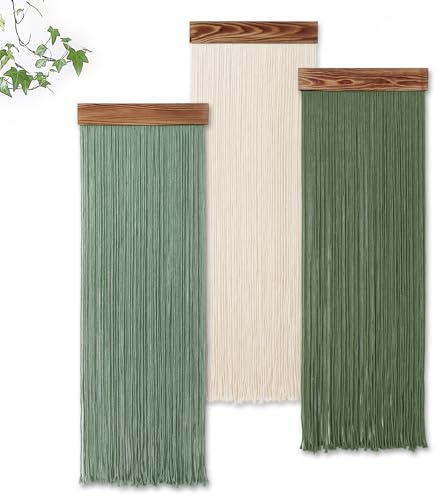 Weldomcor 3 Stück Makramee Wandbehang Boho Deko Wandteppich Handgewebt Tapisserie Wanddeko Dekoration für Schlafzimmer Wohnzimmer Kinderzimmer Büro Flur Wand (Grün Beige)