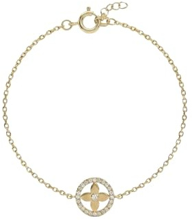 Suzan Gold® 375 Echtgold Armband Damen mit Blütenmotiv im Kreis und Zirkonia, elegant feminin für Alltag und besondere Anlässe, nickelfrei wasserfest Geschenkidee – Floréa Halo
