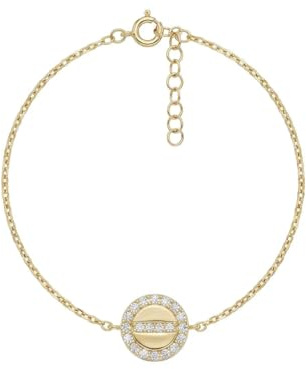 Suzan Gold® 375 Echtgold Armband für Damen mit rundem Zirkonia Element elegant filigran hypoallergen wasserfest – Aurelia Halo – zeitloser Goldschmuck als edles Geschenk