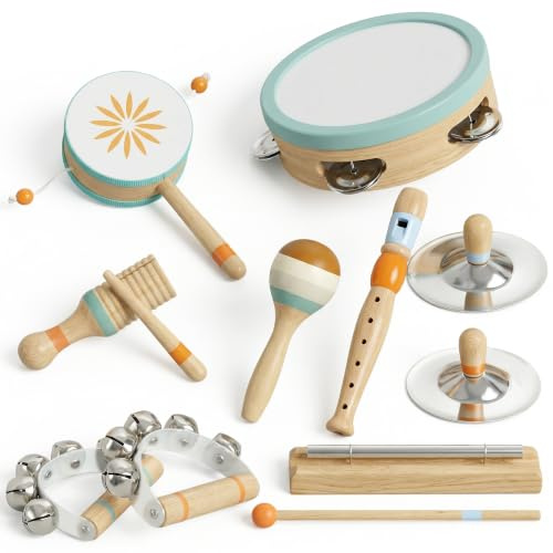 AIYAPLAY Instruments de Musique pour Enfants 3+ Ans, Jouets Musicaux | en Bois, nspiration Éducative, Set de Percussions, avec Tambourin et Maracas, Cadeau pour Filles et Garçons