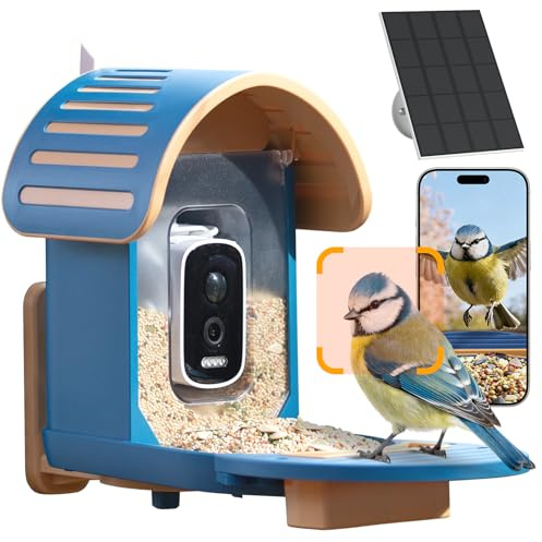 Vogelhaus mit Kamera, 2,5K UHD, solarbetrieben, präzise KI-Erkennung, sofortige Benachrichtigungen, wasserdicht nach IP66 für den Außenbereich, blau