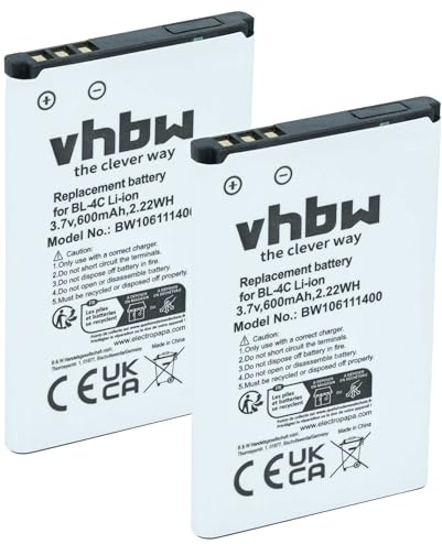 vhbw 2X Akku kompatibel mit Olympia BL-VA | BL-OS4, Joy Plus Seniorenhandy, BL-40, KAC5 Handy Smartphone Telefon (600 mAh, 3,7 V, Li-Ion)
