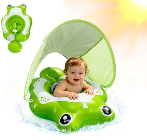 Flotador para bebé con toldo extraíble, flotador para niños, ayuda de natación inflable, asiento de seguridad ajustable, para niños a partir de 6 a 36 meses