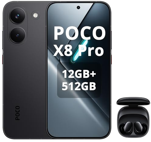 XIAOMI Poco X8 Pro Smartphone 12GB+512GB, Dimensity 8500-Ultra Prozessor, 6500mAh Akku, Ultra-helles AMOLED Display, 50MP Sony IMX882 Hauptkamera mit OIS, Schwarz, Inklusive Kopfhörer