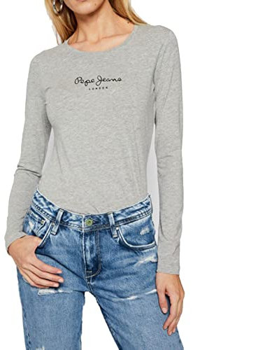 Pepe Jeans New Virginia Camiseta para Mujer Slim Fit Manga Larga Gris, XS