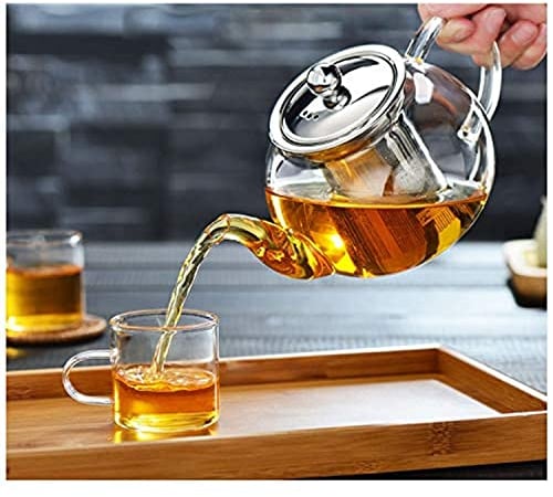 Glass Teapot With Infuser and Strainer for Loose Tea, Stovetop Tea Kettle, 1000ML/35oz, Compatible With Warmer, 304 Stainless Steel Filter