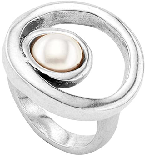 Uno de 50 Ring aus Metall, beschichtet mit Sterlingsilber und Perlenkristall