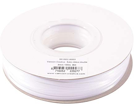 Vaessen Creative Satinband, Weiß, 3 mm x 100 m Doppelsatinband, Schleifenband, Dekoband, Geschenkband, Stoffband für Hochzeit, Taufe und Geburtstagsgeschenke