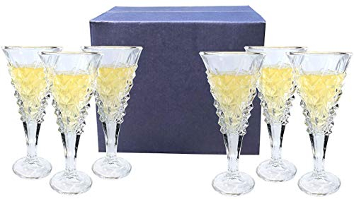 Amlong Crystal Lead-Free Engraved Cut Crystal Sherry Glasses, Set of 6 pieces