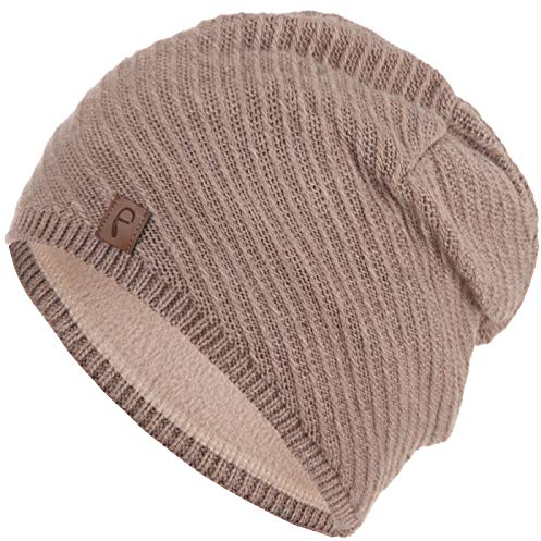 Faera Wintermütze warm gefüttert Fleece-Futter Winter Mütze Strick-Mütze Beanie-Mütze Damen One-Size 07, Farbe:Braun
