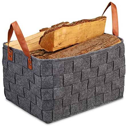 Relaxdays Aufbewahrungskorb Filz, faltbare Aufbewahrungsbox, Filzkorb mit Henkeln, HxBxT: 26 x 40 x 30 cm, dunkelgrau