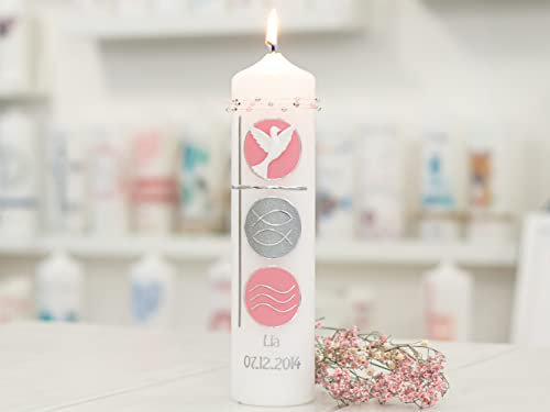 meinkerzenshop Taufkerze LIA Junge oder Mädchen mit Name und Datum, individuell, persönlich u. handgemacht 16942