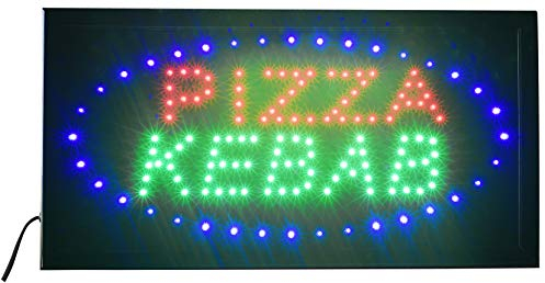 Enseigne lumineuse à LED avec inscription – Pizza Kebab 48 x 25 x 2 cm avec LED bleues clignotantes [Classe énergétique A]