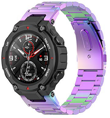 Yikamosi Armband Kompatibel mit Amazfit T-Rex,Schnellverschluss Edelstahl Metall Ersatzarmband Damen Herren Wristband Uhrenarmbänder für Amazfit T-Rex A1918/T-Rex Pro,Bunt