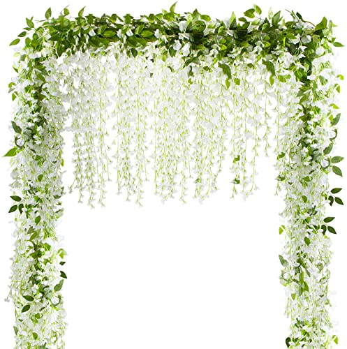 VINFUTUR 2×200cm Kunstblumen Wisteria Künstliche Glyziniengirlande Künstliche Wisteria Künstliche Blumengirlande Blauregen für Hochzeit Party Home Gartendeko
