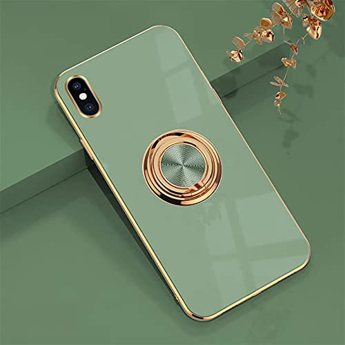 Omorro for iPhone Xs Max Case for Women Ring Holder, 360 TPU Rotation Kickstand Rings Cases with Stand Glitter Plating Rose Gold Edge Work with Magnetic Mount Slim Sleek Luxury Case Girly