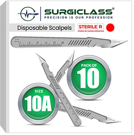 Surgical Scalpel Surgical Blades # 10A Surgical Steel Sterile ● Pack of 10 ● Disposable ● Perfect for wood art, Surgical, Sculpting, Repairs, Lab Anatomy, Sign, Card Making Lab Training SURGISTD10A-10