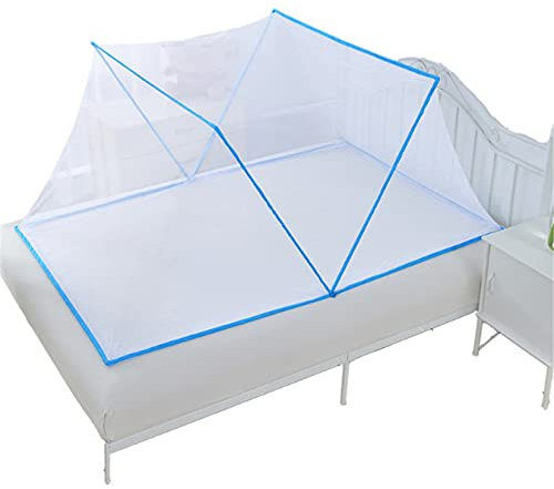 AIYIFU Moustiquaire de Lit Pliable Portable de voyage Moustiquaire, Porte simple Camping Mosquito Rideau Universelle Grande Ciel de Lit Moustiquaire D'installation Rapide et Facile,Blue,190*160*80cm