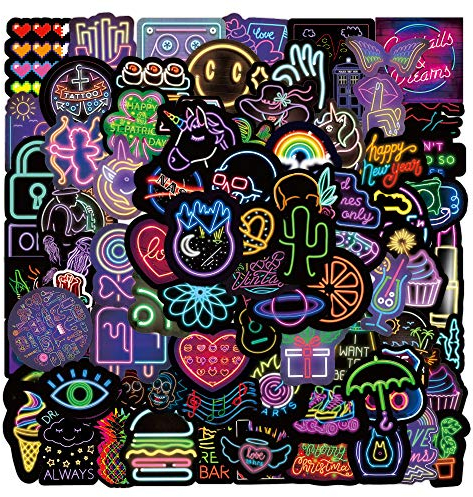 100 Stück Neonlicht-Aufkleber, Laptop-Aufkleber, Auto-Gepäck-Vinyl-Aufkleber-Pack, Teenager und Erwachsene Skateboard Motorrad Aufkleber
