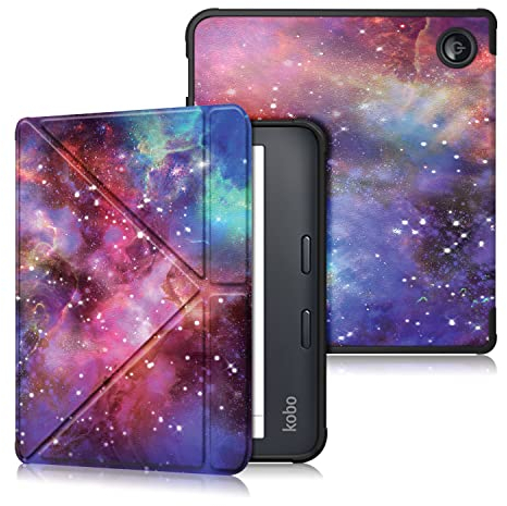 DINGGUAGUA Coque kobo Libra Colour 7 inch TPU Coque Étui kobo Libra 2 Liseuse eBook Housse avec Support Pliant Housse Protection Coque,Galaxia