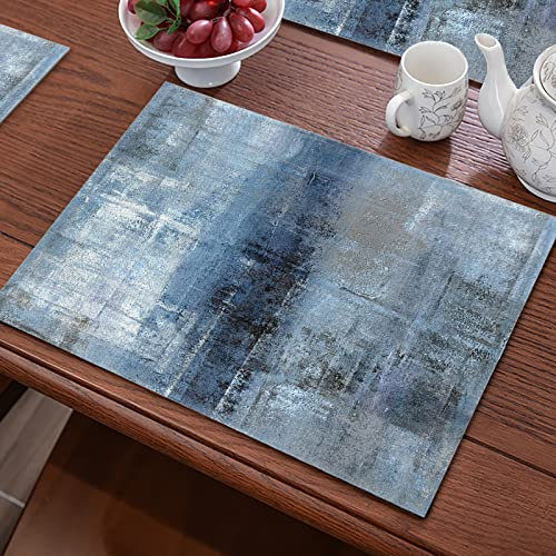 ZAHHYG Tischset Blau Grau Platzset 6er Set rutschfest Tischsets Abwaschbar Flachs Abgrifffeste Hitzebeständig Platzdeckchen Untersetzer Schmutzabweisend Platzsets für Küche Speisetisch 45x30cm